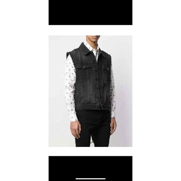 Saint Laurent Distressed Denim Waistcoat - Picture 3 of 8